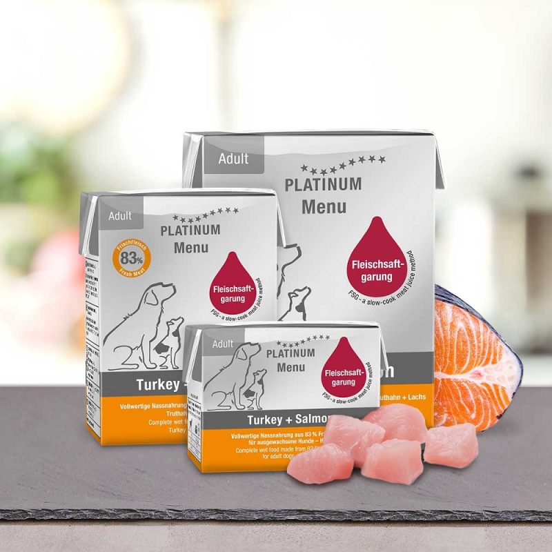 PLATINUM MENU ΜΑΓΕΙΡΕΥΤΗ ΥΓΡΗ ΤΡΟΦΗ ΣΚΥΛΟΥ ΜΕ ΦΡΕΣΚΟ ΚΡΕΑΣ ΓΑΛΟΠΟΥΛΑΣ ΚΑΙ ΣΟΛΟΜΟΥ